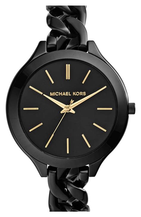 michael kors slim runway chain bracelet watch gold|Michael Kors men's watches black.